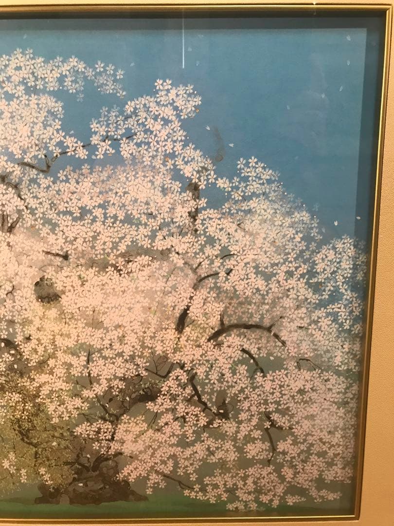 中島千波　「千歳櫻」　岩絵具方式複製画　作品証明シール有り