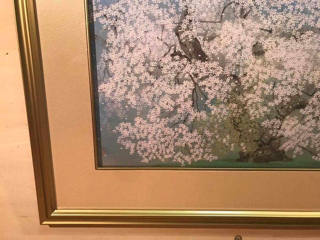 中島千波　「千歳櫻」　岩絵具方式複製画　作品証明シール有り