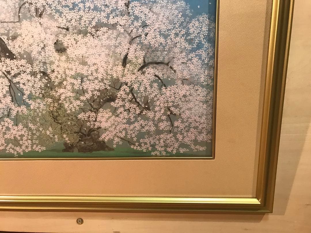 中島千波　「千歳櫻」　岩絵具方式複製画　作品証明シール有り