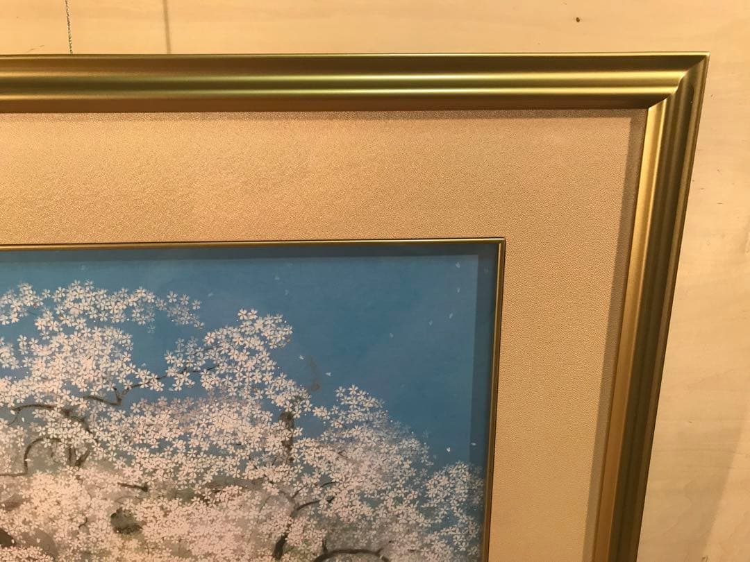 中島千波　「千歳櫻」　岩絵具方式複製画　作品証明シール有り