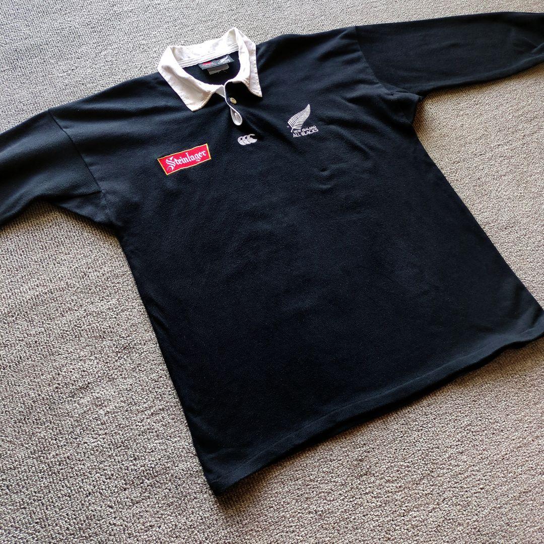 90sカンタベリー長袖ラガーシャツ刺繍オールブラックスニュージーランド製黒L