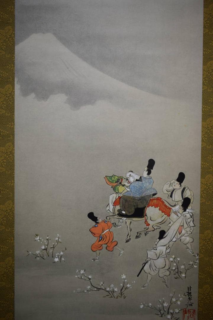 複製/尾形光琳/富士の巻狩り/人物乗馬図/大和絵/工芸/布袋屋掛軸HG-973