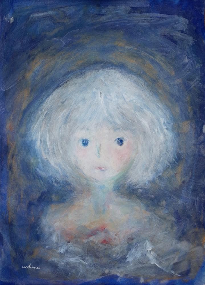 内野隆文　青い鳥　絵画　人物画　肖像画　宗教画　イコン　現代美術　アート作品　額