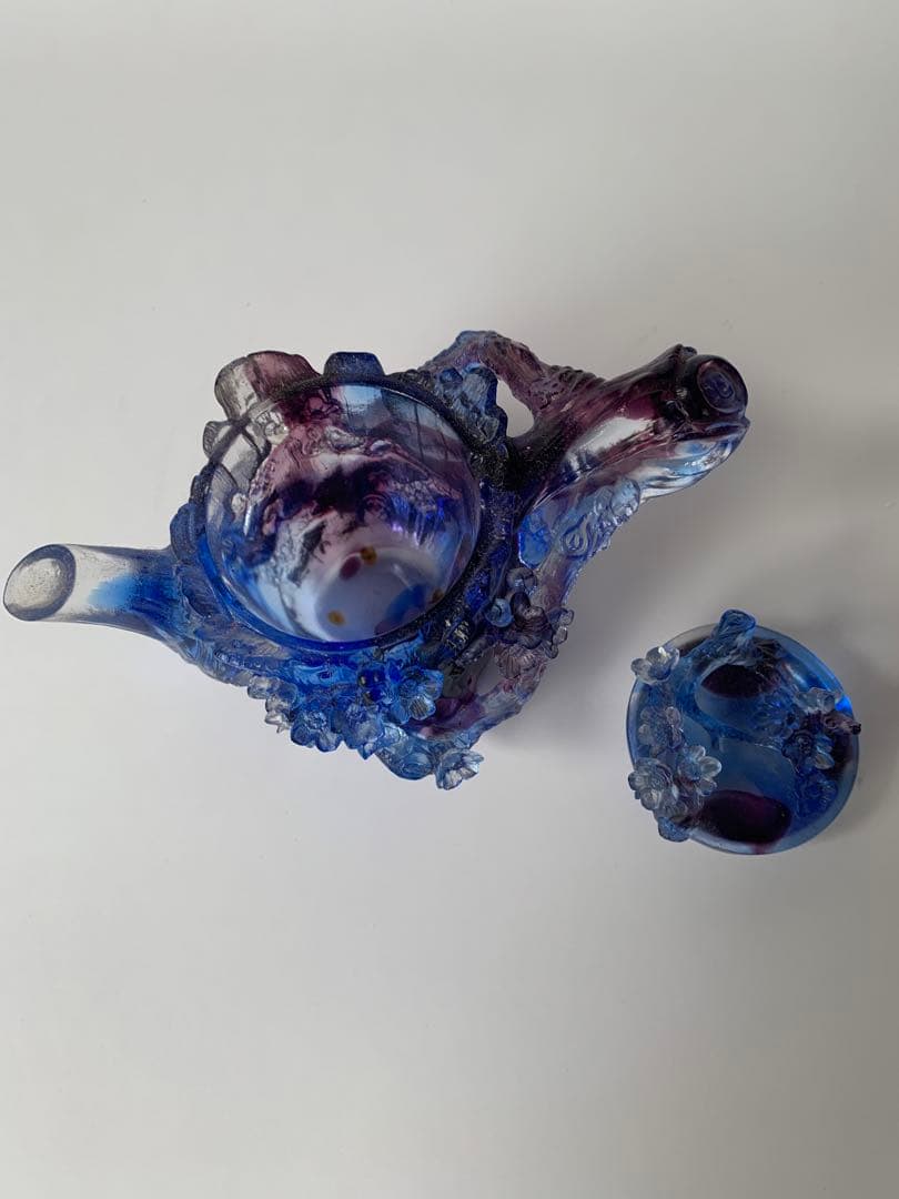 美品 中国美術 ガラス工芸 琉璃夏史 急須型置物 箱付き アンティーク オブジェ