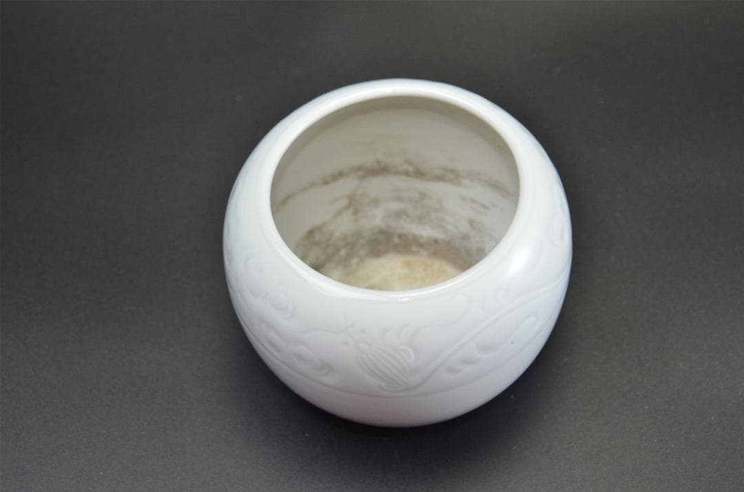 白磁 龍紋 火入 香炉　無傷美品 有田焼 京焼　在銘有