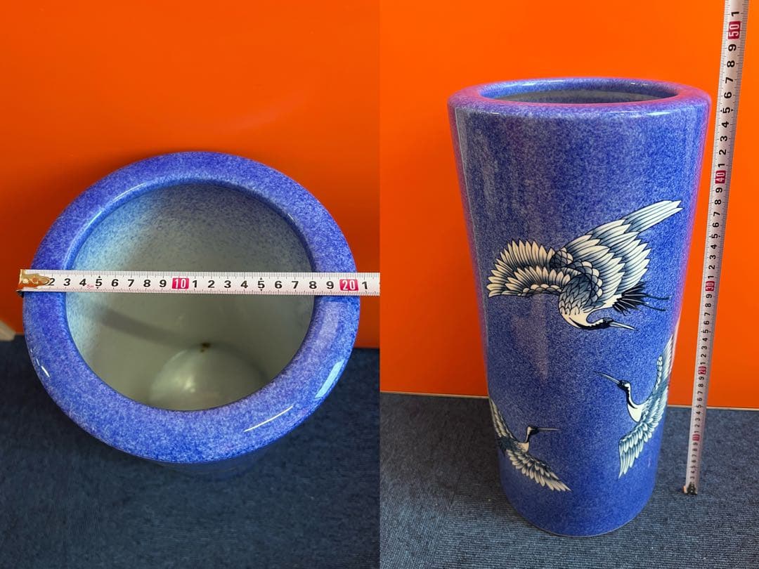 1344 激レア　其泉　色絵鶴文　傘立て　未使用　美術品