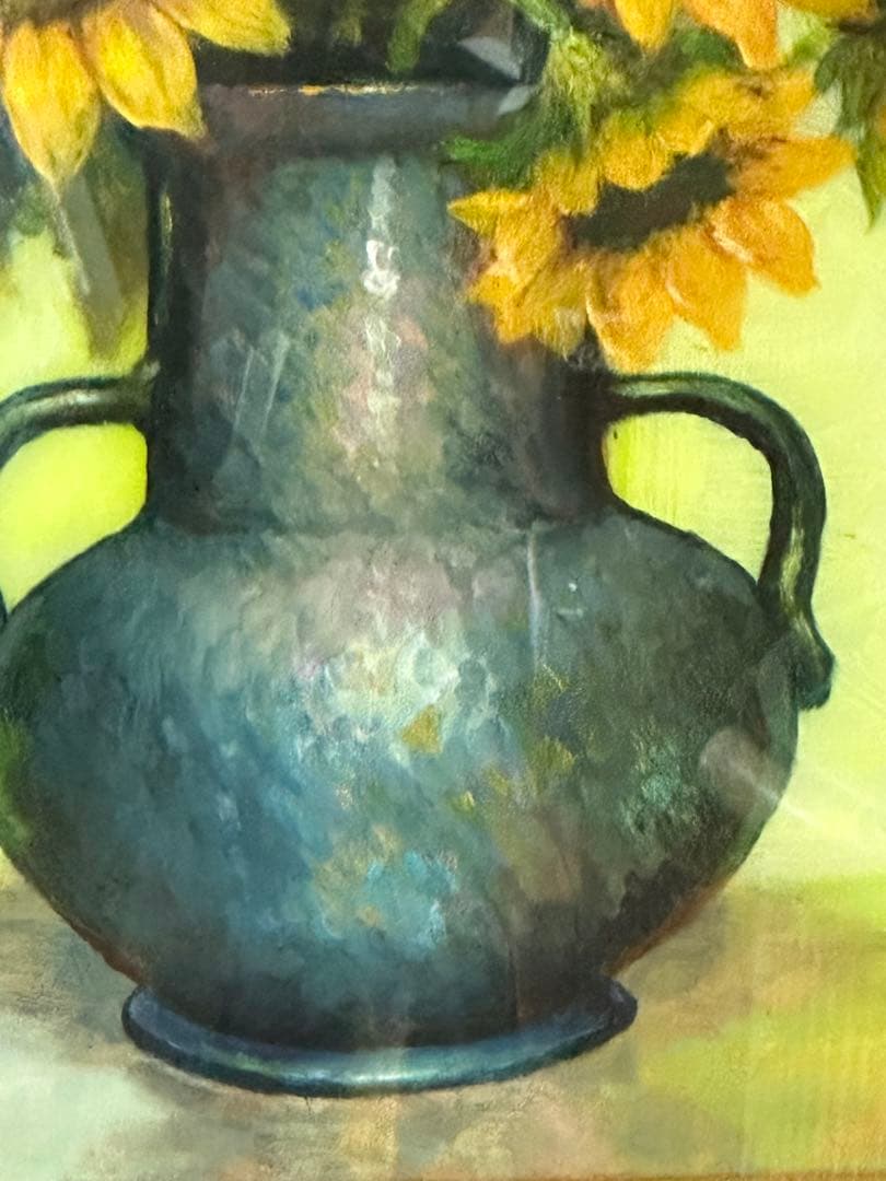 肉筆　油彩　真作　絵画　油絵　美術品　ひまわり　花　静物画　インテリア　ア-ト