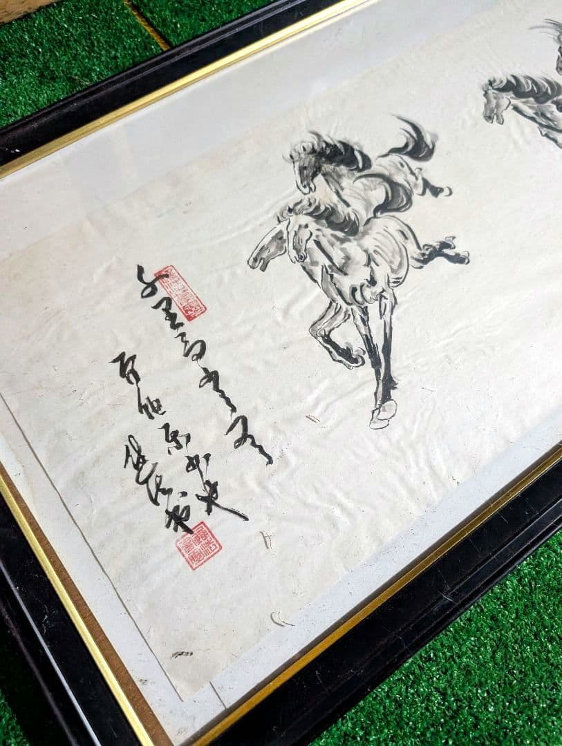 中国骨董　水墨画　中国の馬の絹の絵馬の芸術の絵絹の芸術の絵8頭の馬の絵　徐悲鴻