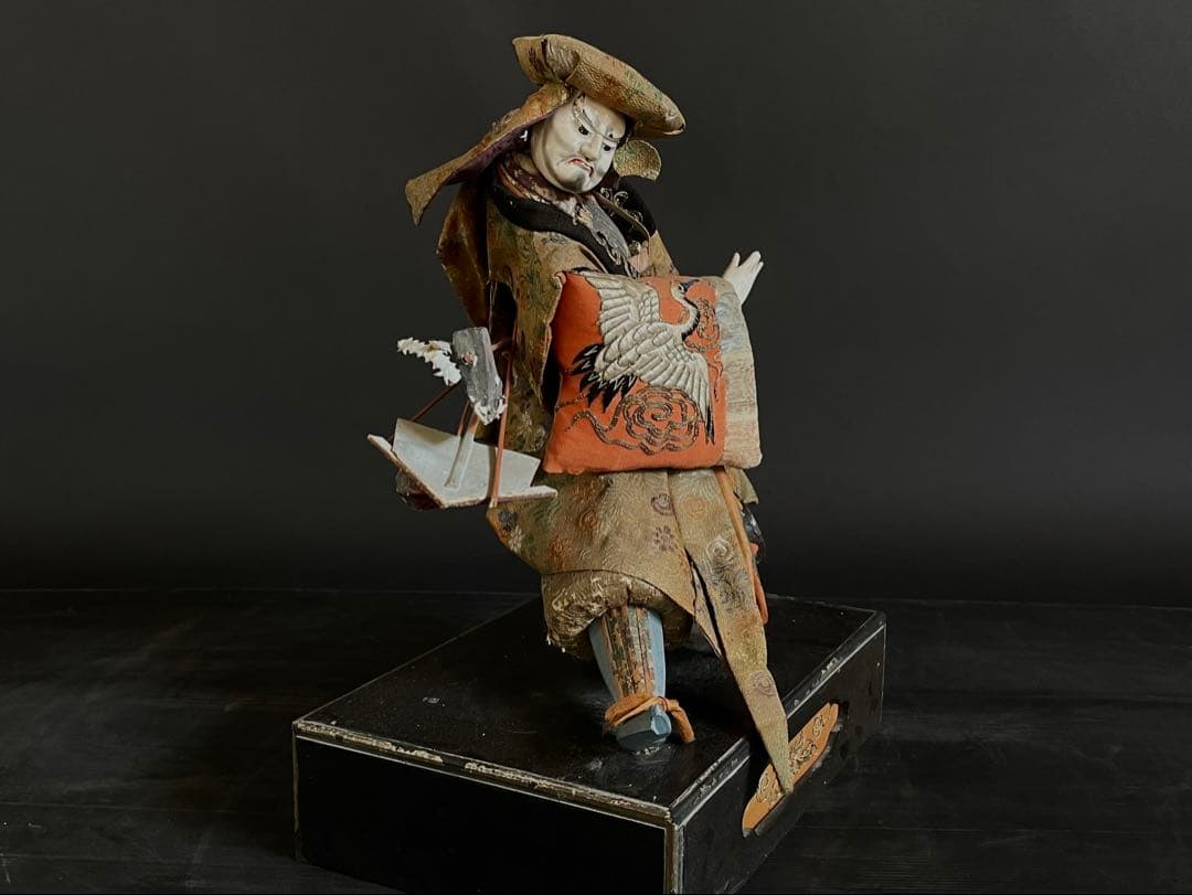 「母」 江戸期 特大 竹田人形 時代人形 武者人形 衣装人形 木製箱 （柱）