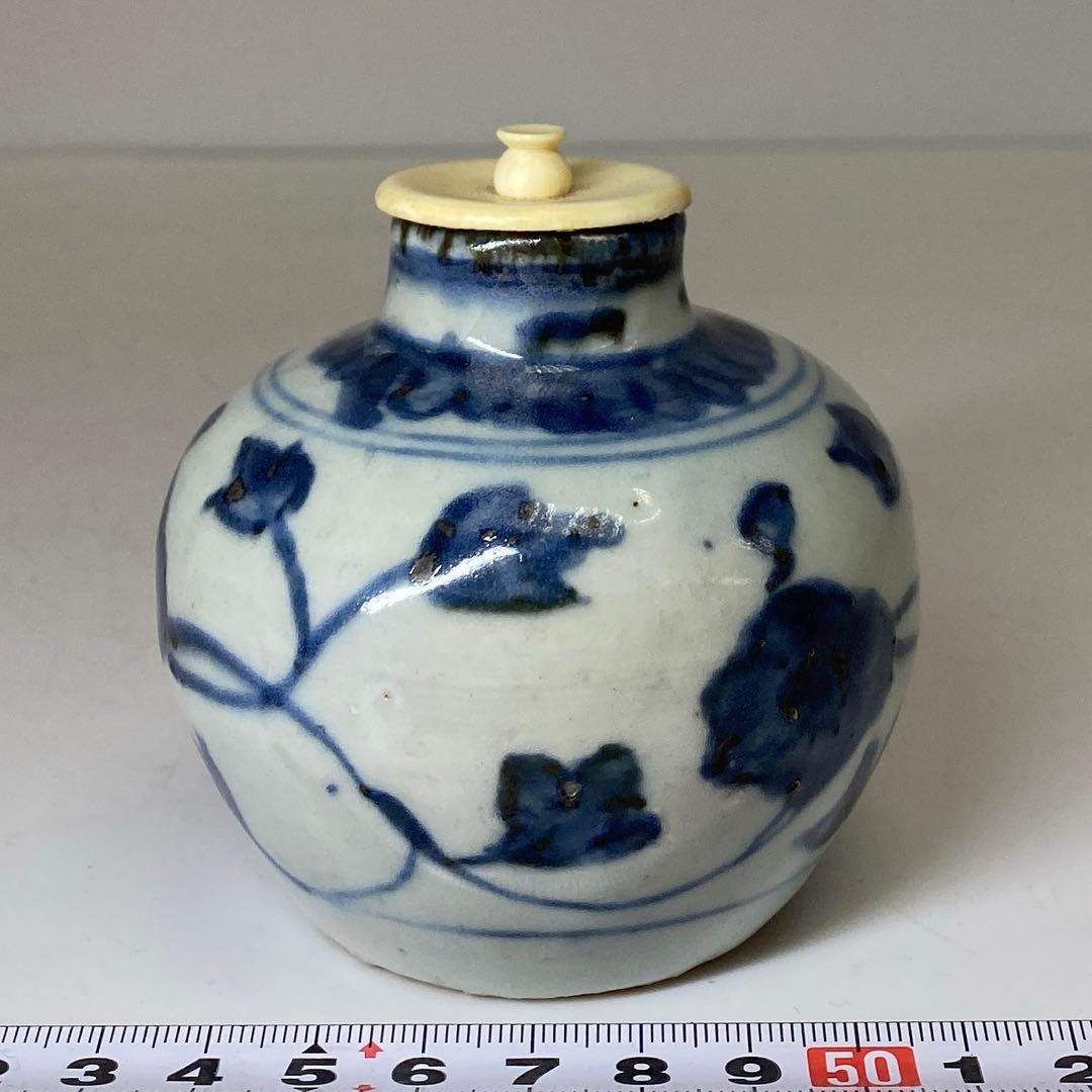 中国明時代 古染付茶入 h8.5cm 東キ8-0121☆2F トヒチ