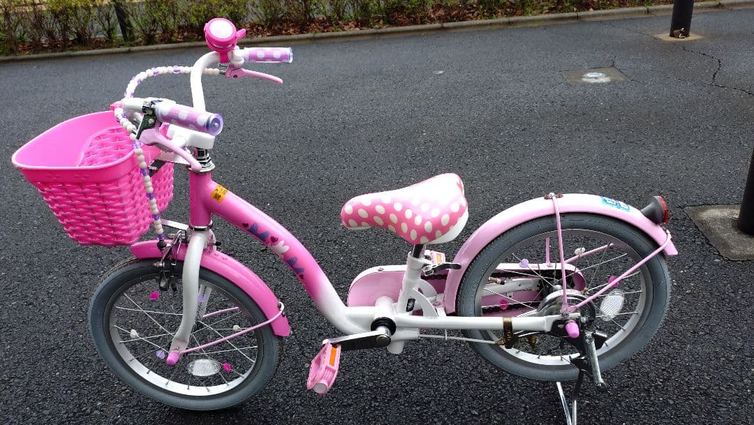 【価格設定中】幼児用自転車16インチ ミニーマウス　ピンク水玉模様　ポルカドット