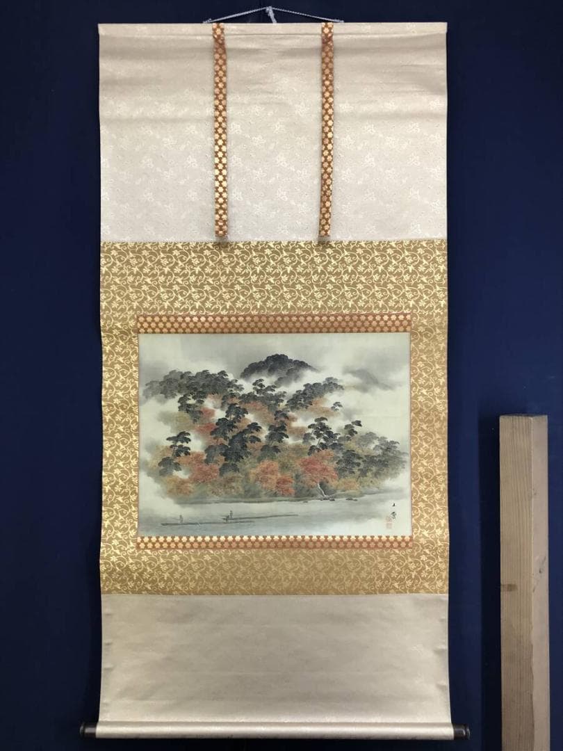 真作/山田文厚/山水図/秋景嵐山図/保津川図/紅葉図/掛軸☆宝船☆AH-649
