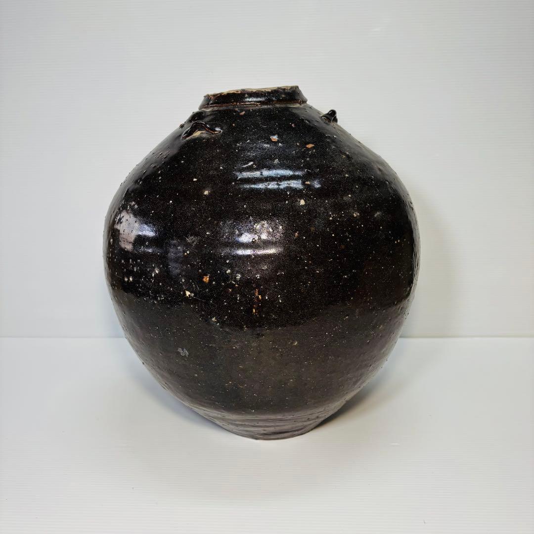 呂宋壺 黒釉四耳壺 大壺 高さ35cm 南安 ルソン 渡来 東南アジア美術