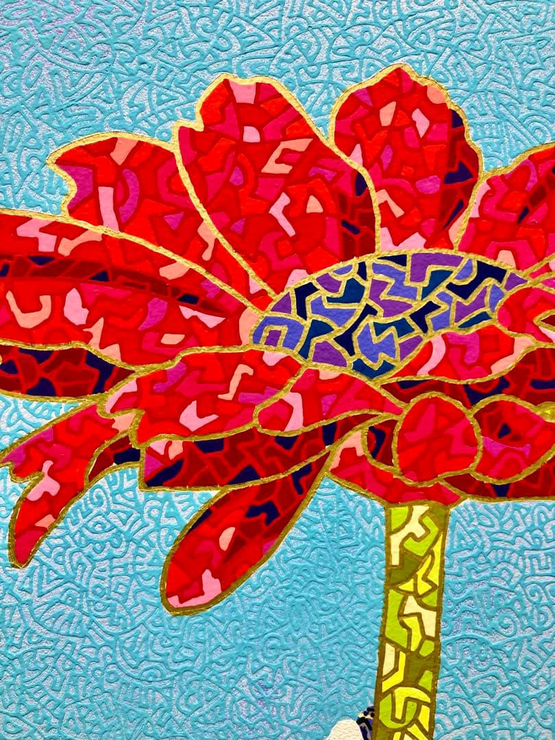 原画　蛙　動物画　絵画　アクリル画　現代アート　細密画　手描き　一点物