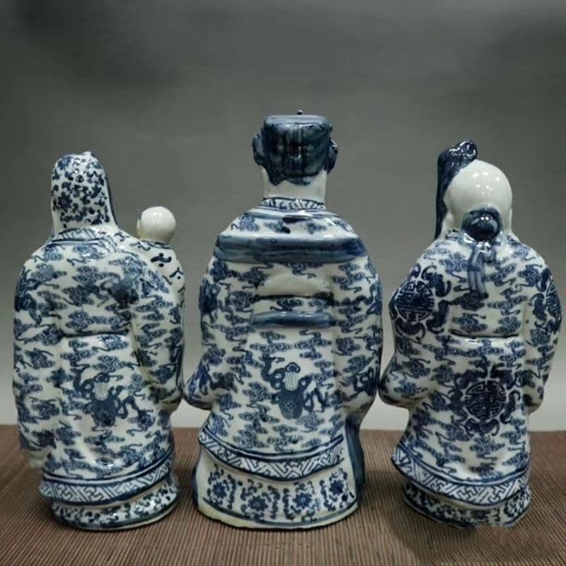 青花 福禄寿 三つ星 磁器 神像 置物 工芸品 美術品