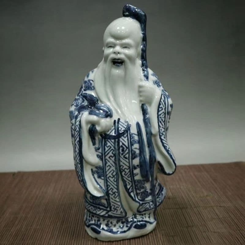 青花 福禄寿 三つ星 磁器 神像 置物 工芸品 美術品