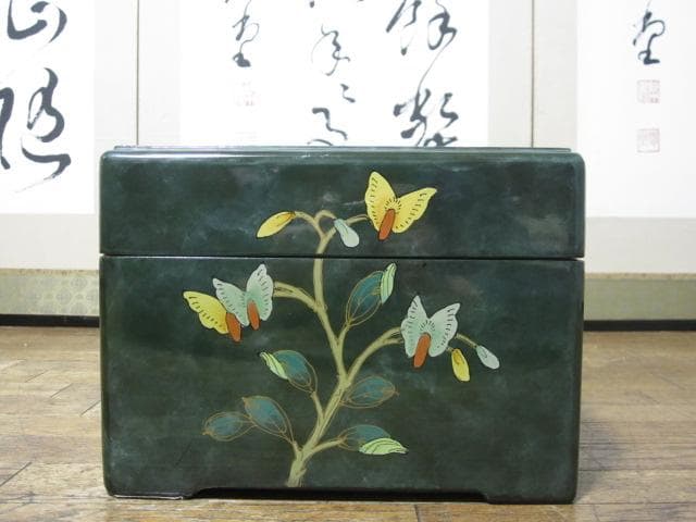 漆塗 中国美術 真鍮金具 花文様図 保管箱/宝石箱/ジュエリーケース/小物入れ