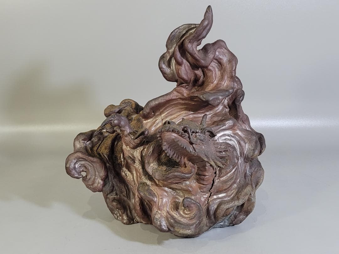 古い備前 雲龍 置物 時代箱 DT405