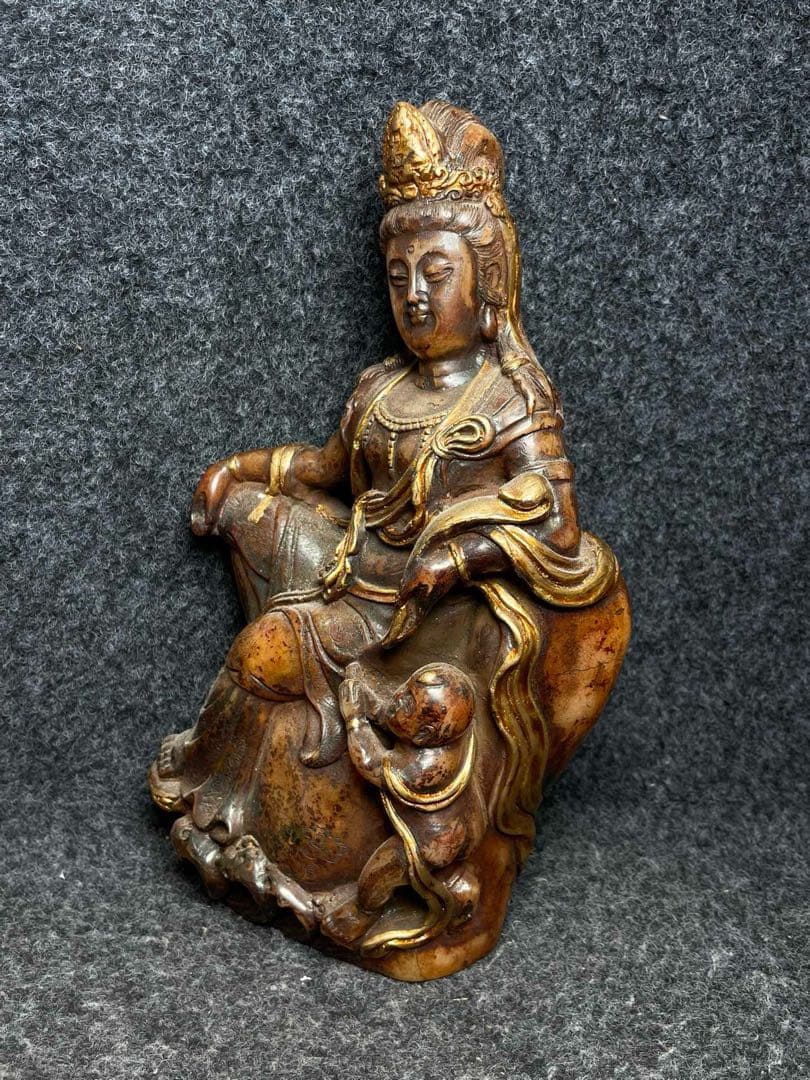 旧蔵　珍品　高古玉 観音仏像彫刻　開運　時代物　アンティーク　文房具　収蔵品