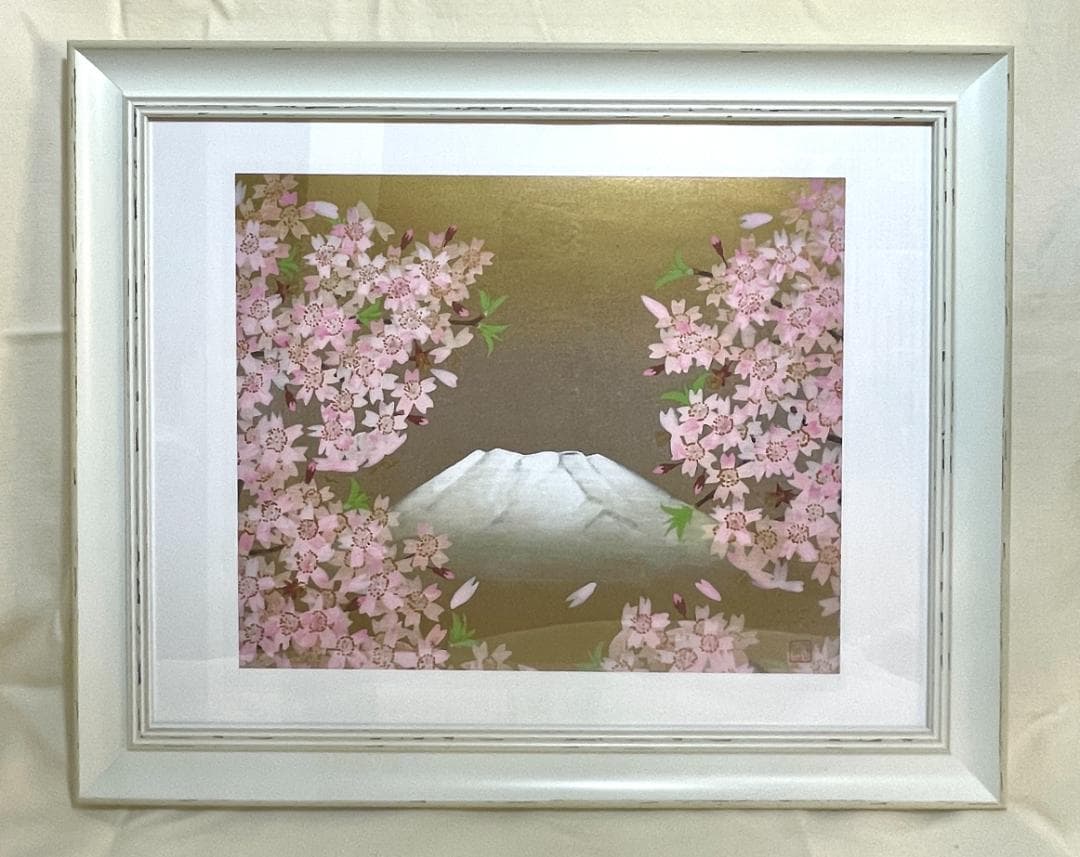 【新品】中島千波 『春霞』風景画　ポスター 複製画　額付　日本画 　桜