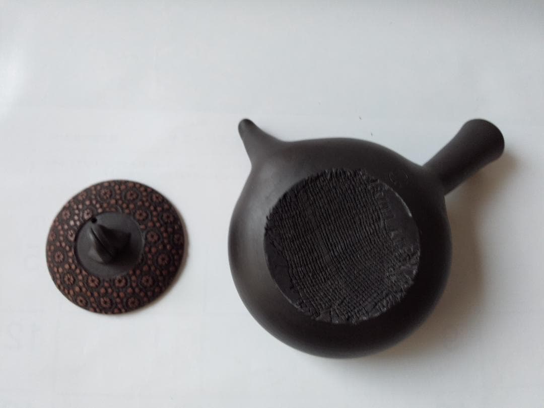 更紗常滑焼 稲葉石水 造 黒泥茶注 黒泥丸型急須 土瓶 共箱 共布 栞新品