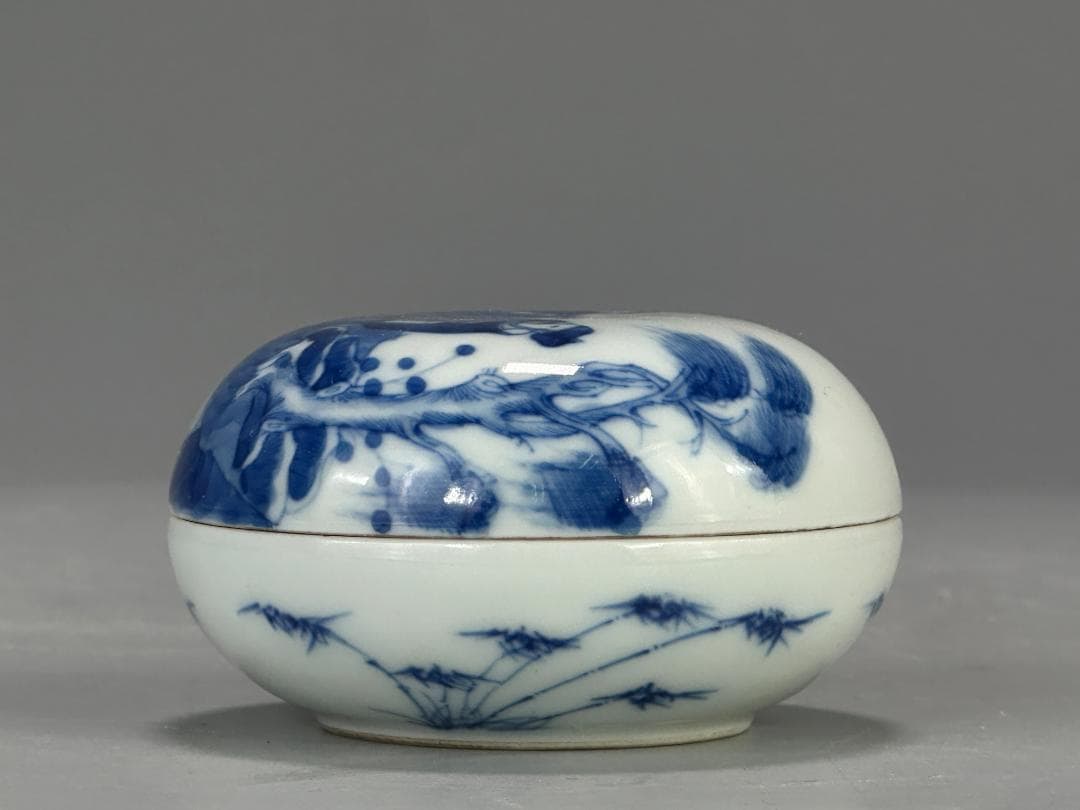 中国美術　清時代　清朝　青花人物画香合　蓋物　唐物　古物保証　時代物　香道具