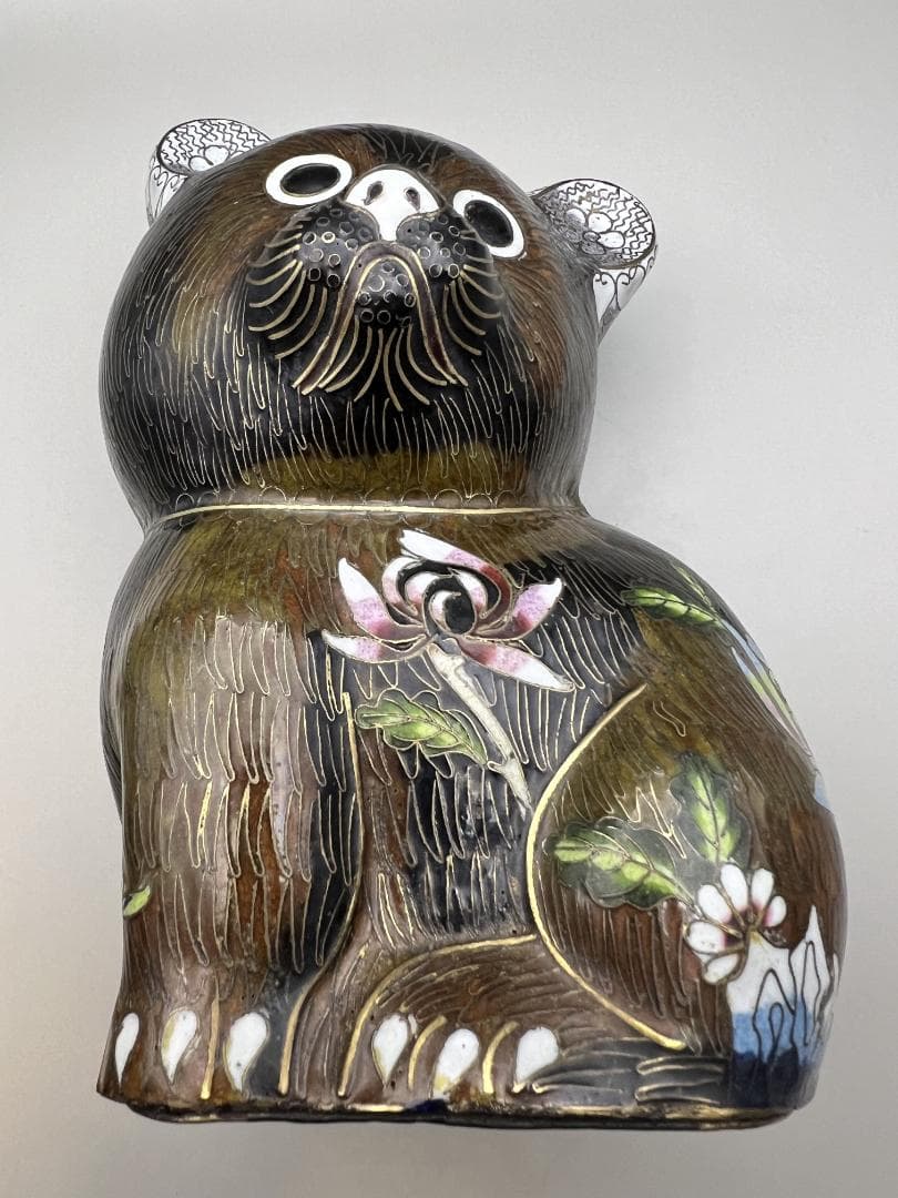 【海】七宝銅胎琺瑯　可愛子犬　古銅 時代品 骨董品　中国美術品