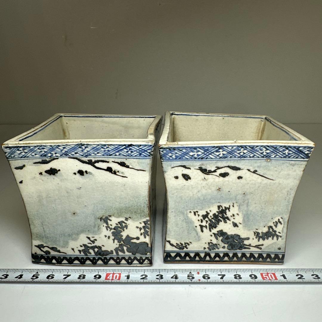 乾山作　雪景山水火入　一対　木箱付　幅約9㎝　本Y7-0414☆1Fトトオカ