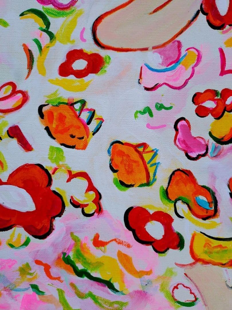 【F6号】ロッカクアヤコ　肉筆保証/表裏サイン/アクリル/油彩/絵画/額装/額縁