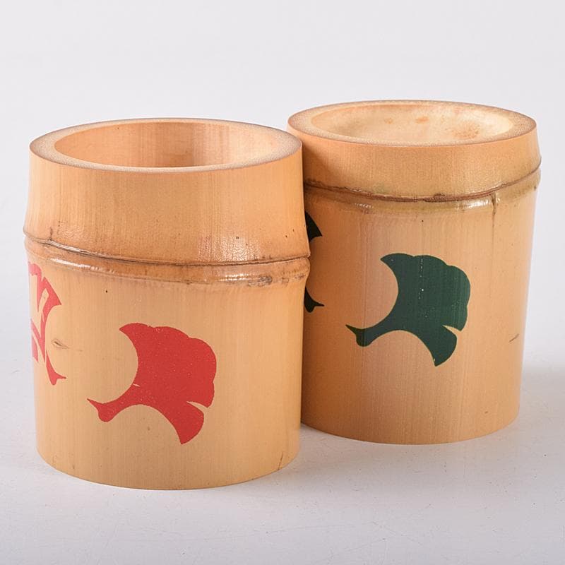 茶道具　黒田正玄作　公孫樹絵　竹蓋置　一双　大徳寺森山歓渓極め箱　V　R7964