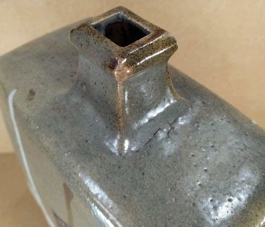 【本物保証】濱田庄司 鉄絵白十字掛扁壷 共箱 毎日オークション出品物 人間国宝