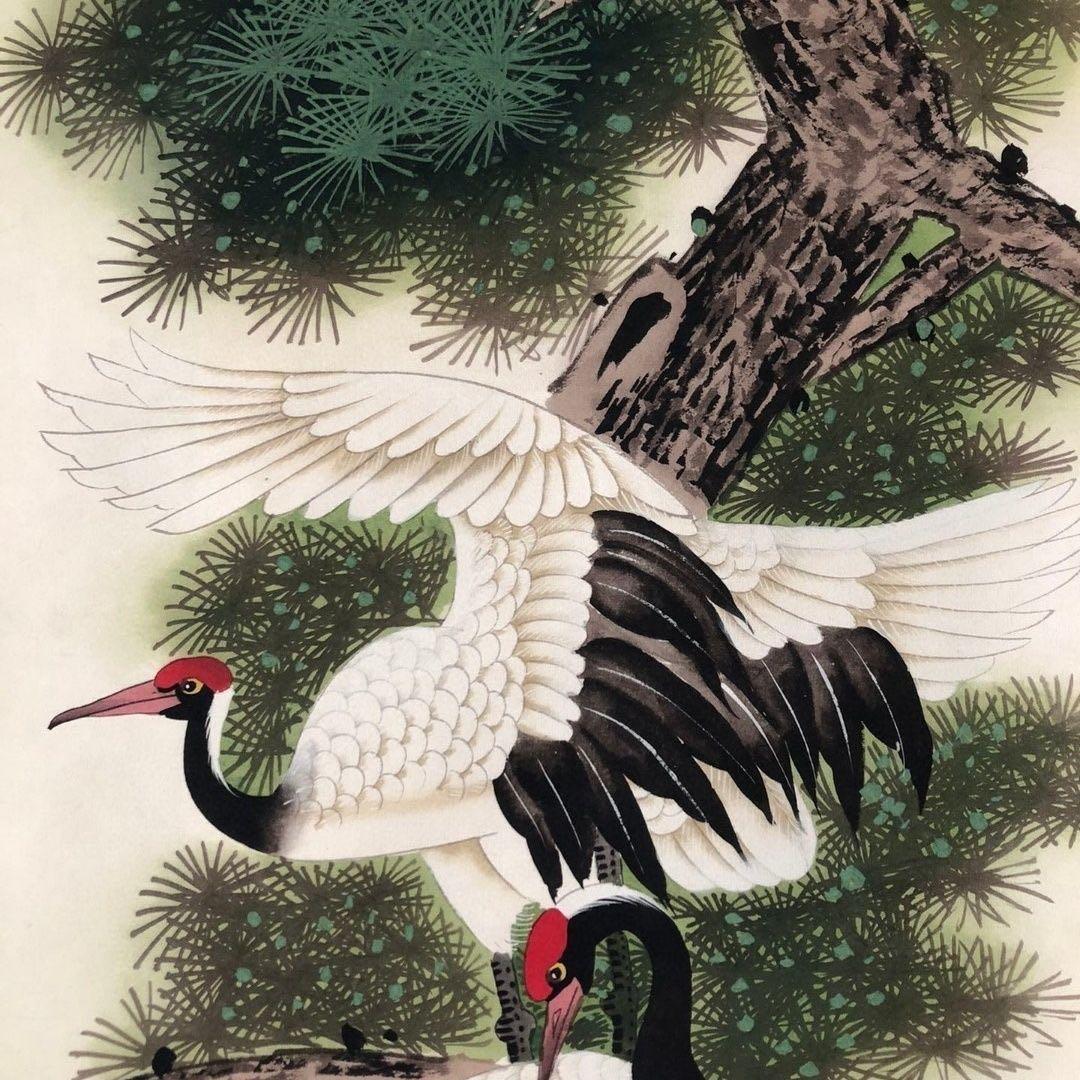中国画 掛け軸 刘奎龄 鹤立古松 松鶴延年／花鳥画／床の間・茶室・書斎