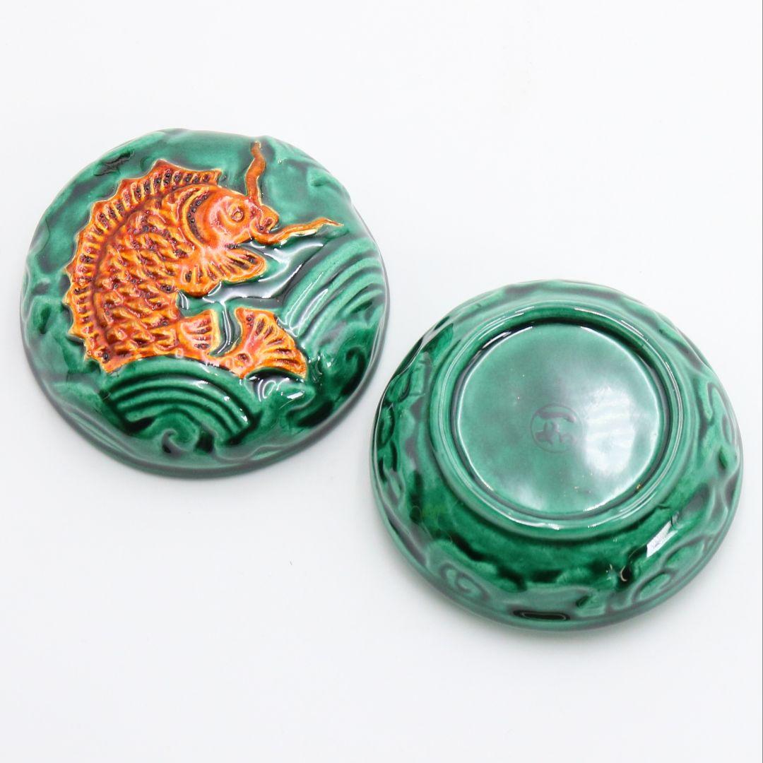 山本一如作 青交趾荒磯香合 茶道具 共箱共布　AT353　TC1