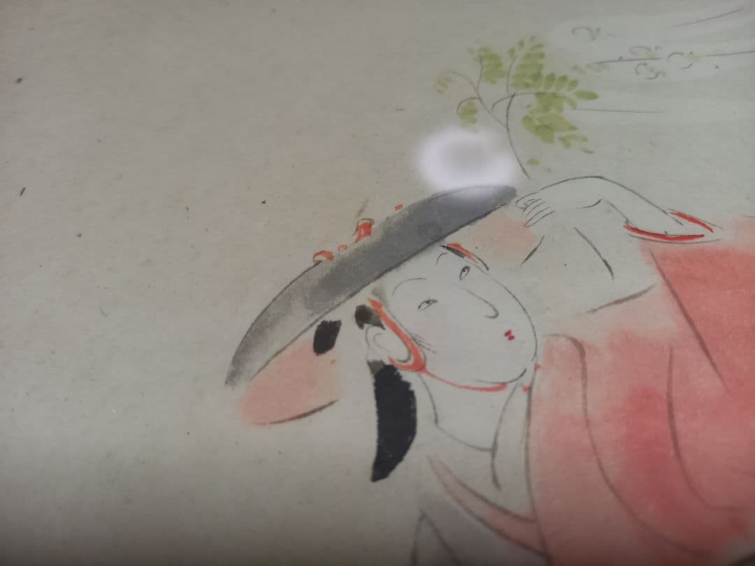 希少　角谷日沙春　美人画　和紙　日本画　記名　押印　有り　額装飾