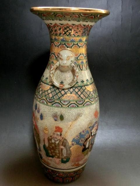 花瓶■古薩摩金彩七福神図耳付瓶(江戸後期)花器 壺 古美術 時代物 骨董品■