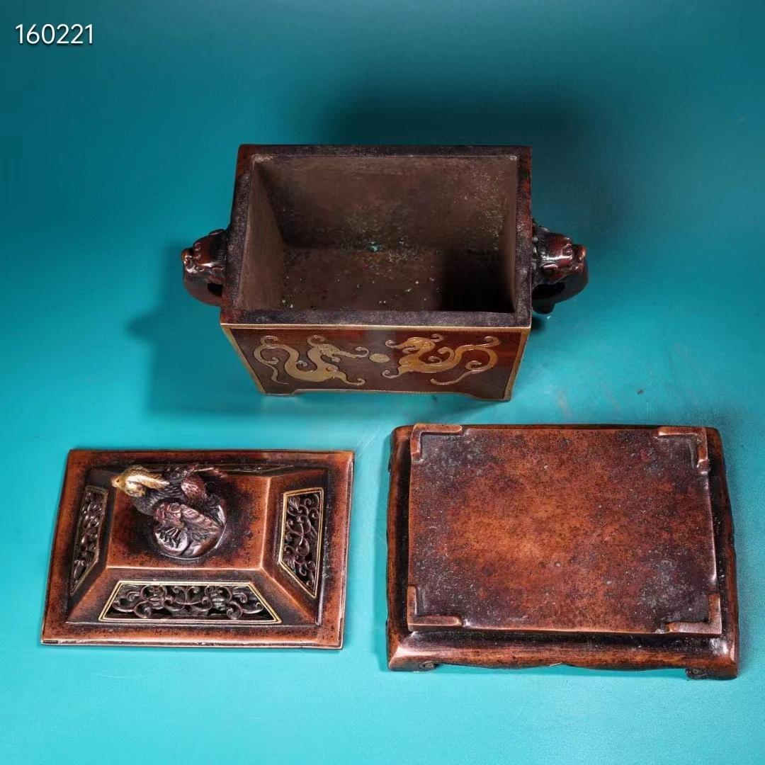 中国古美術・珍蔵·稀少品・紫銅・純手作り・鎏金高浮彫香炉・熏香爐・置物