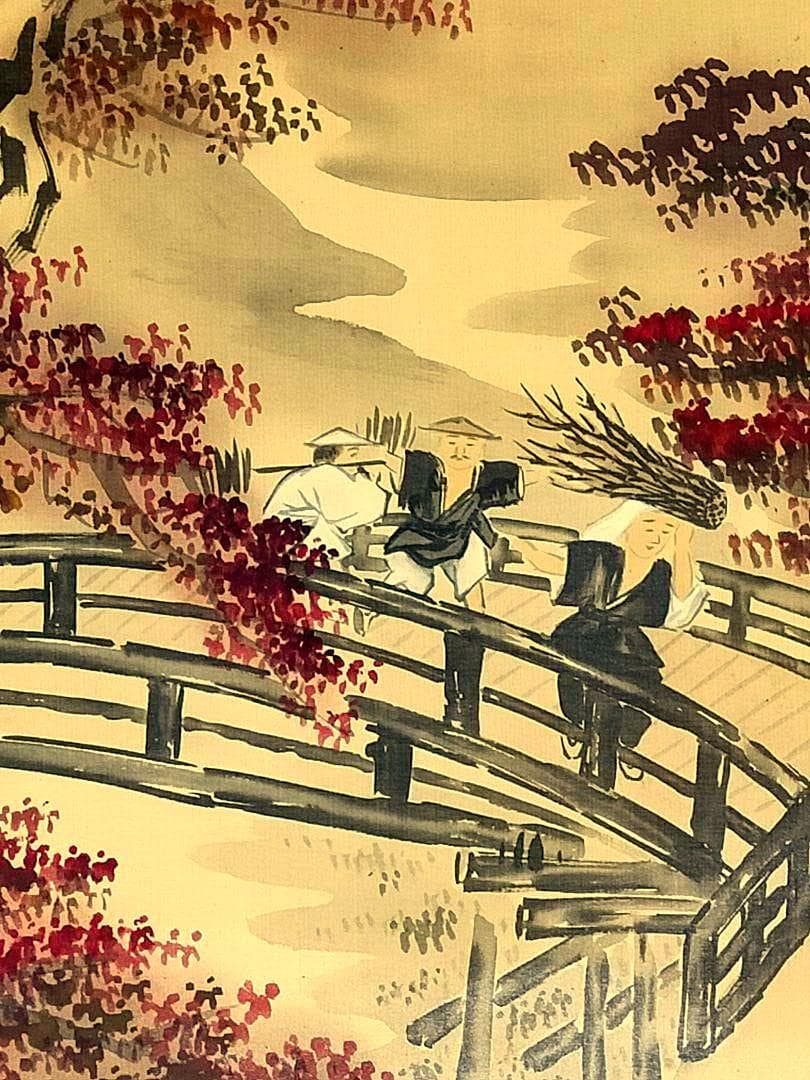 ♥【模写】　掛軸　竹内栖鳳　紅葉　桐箱付き　掛け軸　骨董品