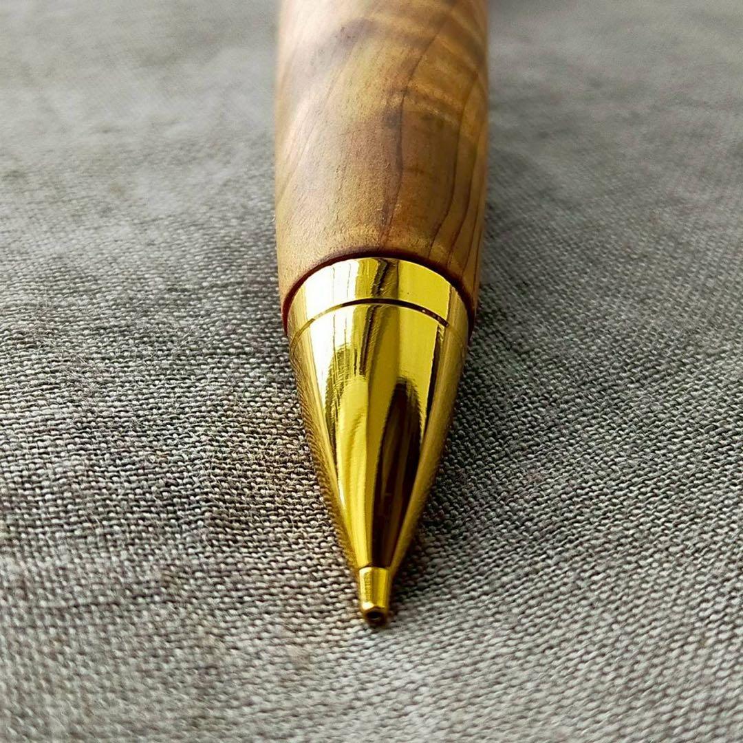 屋久杉　ハンドメイド　木軸シャープペン　0.5mm　天然木　ゴールド