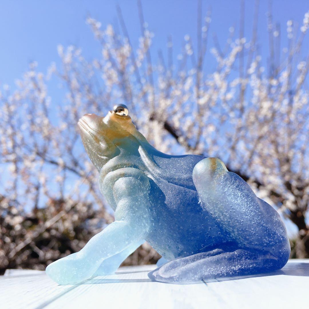 カエル　ブルー　ドーム　フランス　クリスタル　水晶　青　蛙　置物　ガラス　ガレ