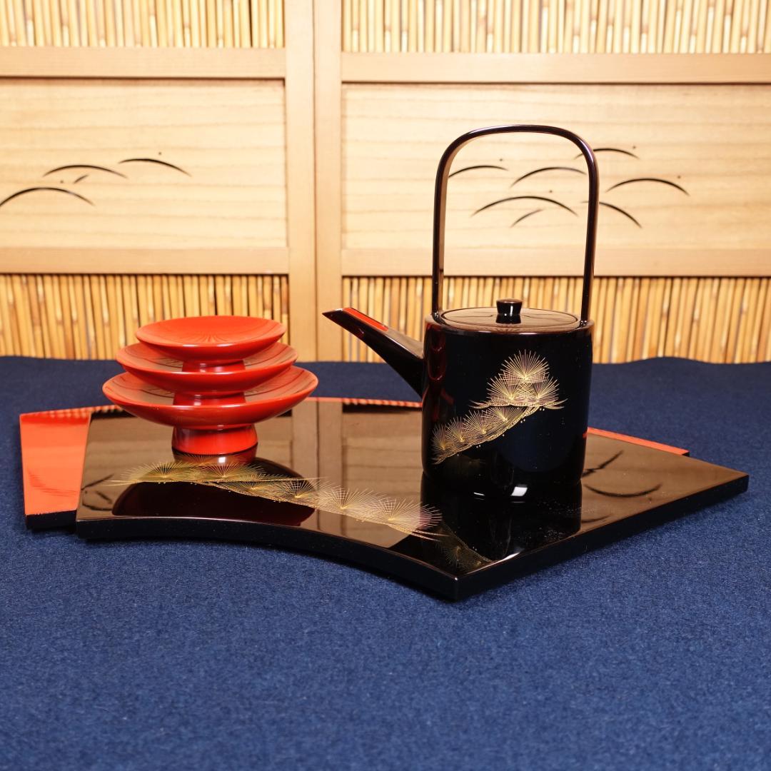 輪島塗 黒塗 沈金松図 屠蘇器揃 共箱