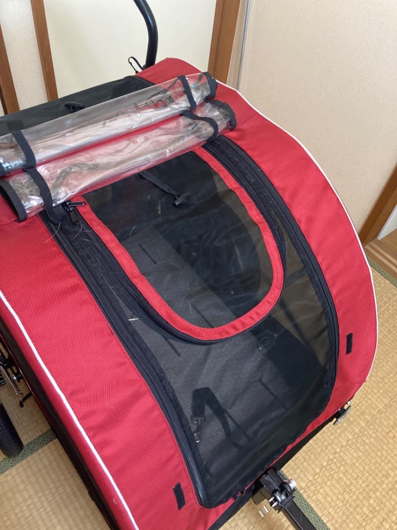 犬用ペットカート 赤 メッシュ窓付き