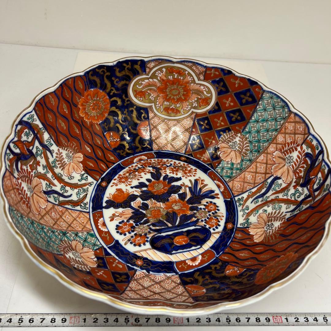 専用　古伊万里　染錦　菊割大鉢　幅約30.7㎝　タサオ　東さ8-0119①