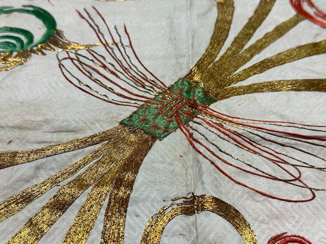 江戸期 熨斗目模様 時代袱紗 金駒刺繍 綸子 歴史資料