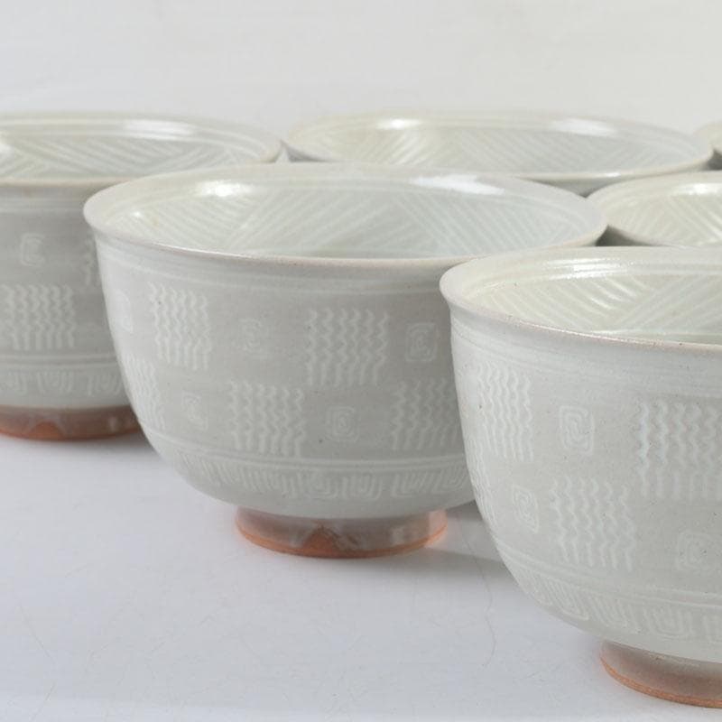 茶道具　京焼　加藤春永作　三島市松　数茶碗　六客　共箱　V　9769