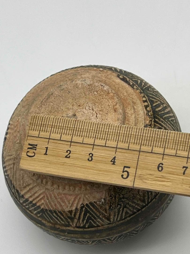 北宋時代 青磁 天目吉州窯菱格紋刻花茶入壺　蓋付き　茶入　茶道具(F-85)