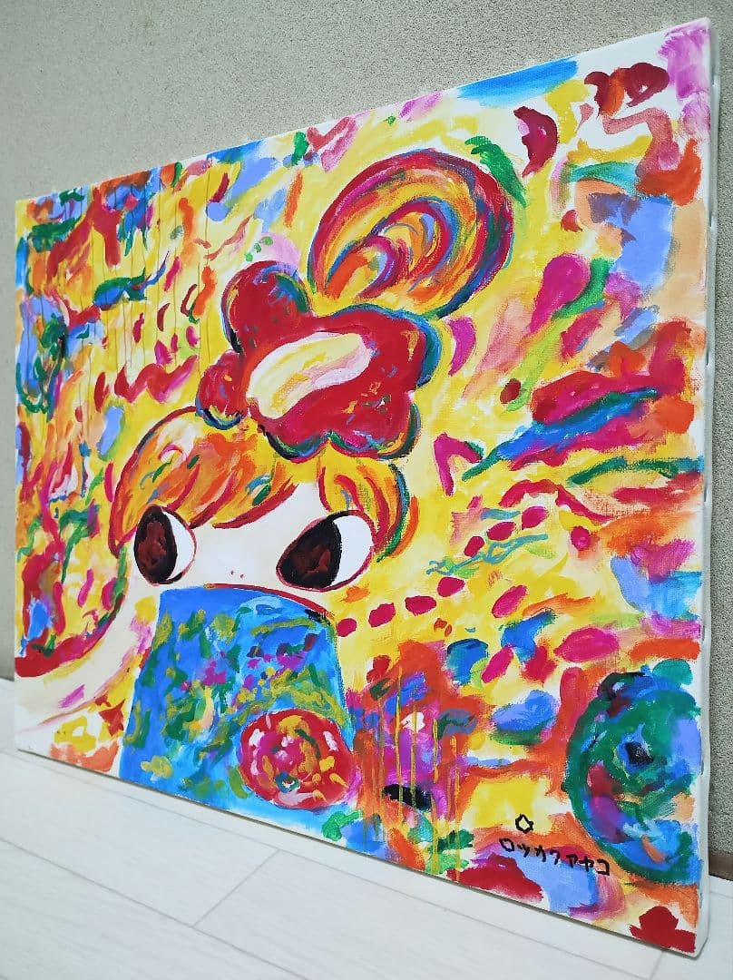 ［F8号］ロッカクアヤコ　肉筆保証/手描き/表裏サイン有/絵画/油彩/アクリル