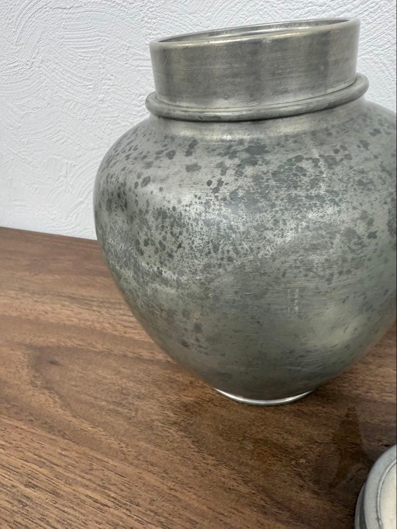 錫製 蓋付き壺 金属工芸 置物 インテリア 古道具