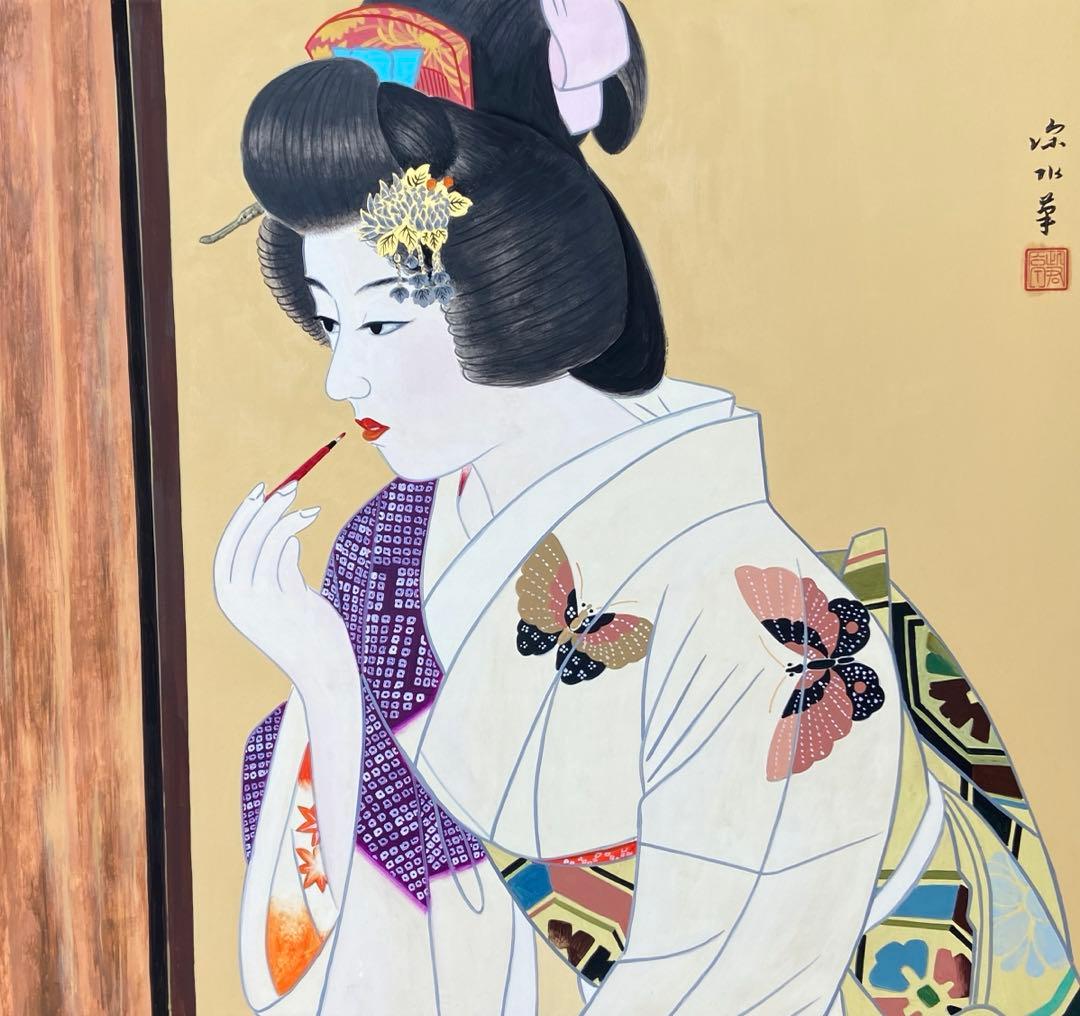 伊藤深水筆美人画額　大作　肉筆