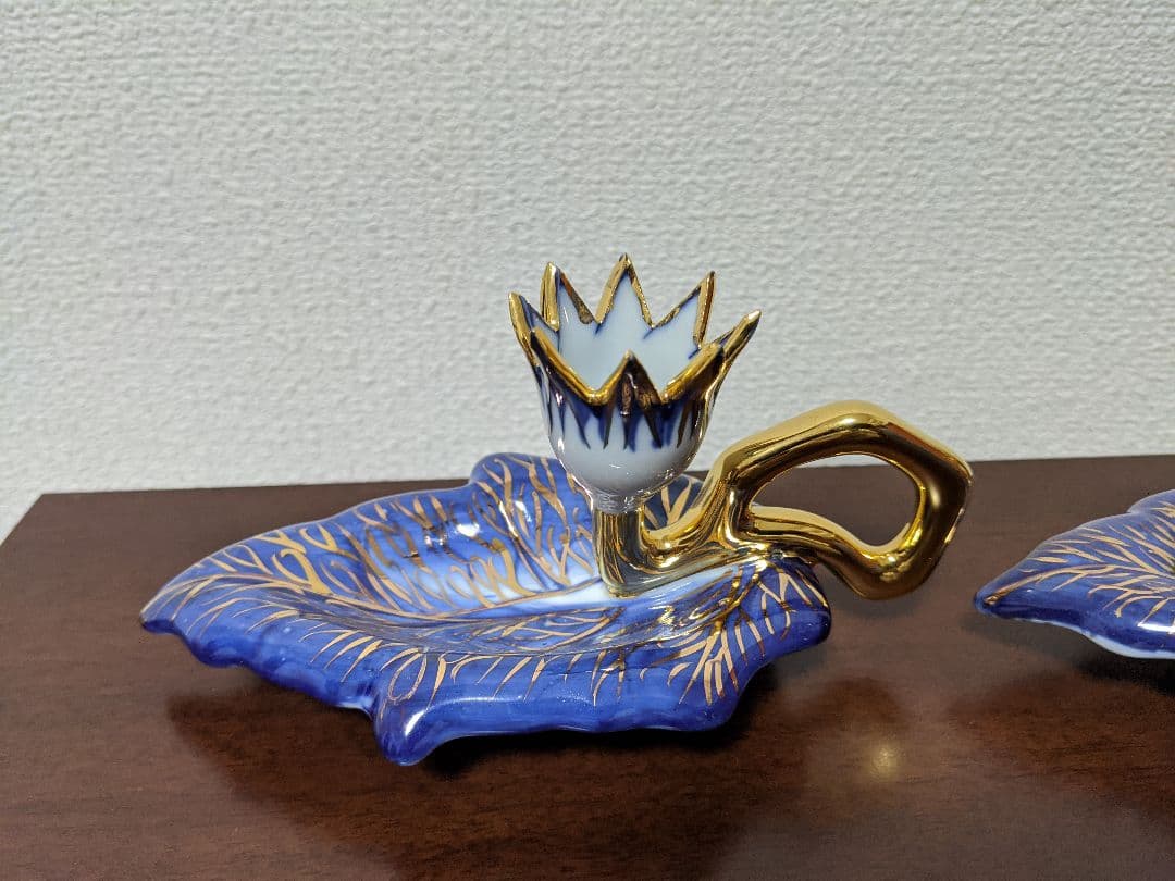 ♦陶磁器 燭台１対 西洋？灯り 飾り 灯明 未使用の美品 コレクション 骨董品