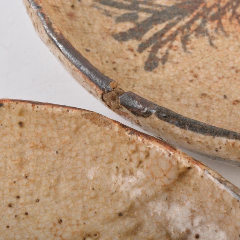 古瀬戸　絵瀬戸　鉄絵　草文皿　五客　時代箱付　V　6304